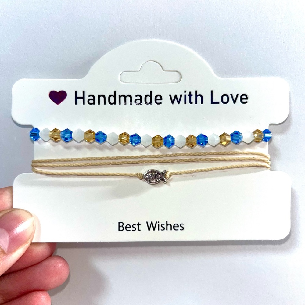 Blue and Gold Beaded Bracelet Set